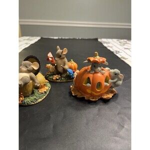 3 Charming Tails Mice Bunnies Pumpkins Figurines